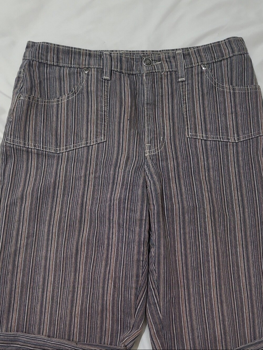 Vintage Point Zero Multi-coloured Striped 90s Cotton Blend Wide-Leg Pants Sz 30